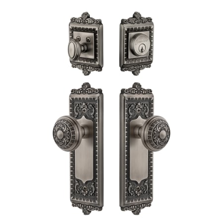 Grandeur Windsor Plate with Windsor Knob and Deadbolt Combo Pack - 2-3/8" Backset Antique Pewter